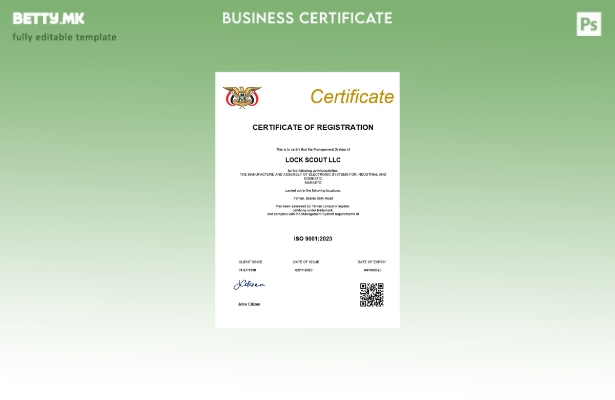 модерен стил Јеменски сертификат за регистрација на бизнис Шаблон за Word и PDF